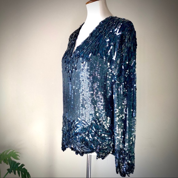 Silk and Sequins Black Formal Top Miss Poillette P - Picture 3 of 10